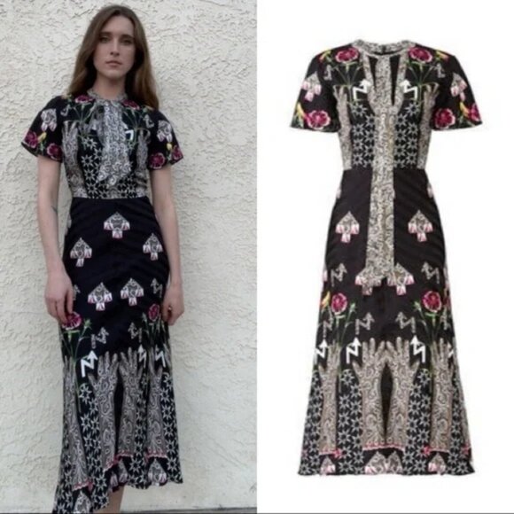 Temperley London Women's Flux Abstract Satin Midi Dress Black Size 6 - Picture 9 of 15